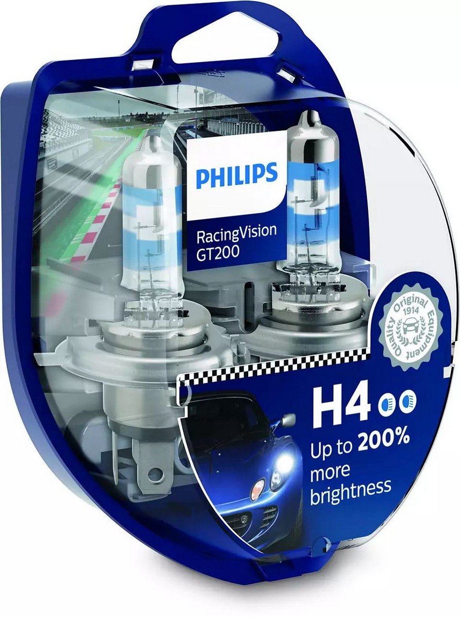 Philips - Philips H4 RacingVision GT200 60/55 Watt 12 Volt P43t-38 12342RGTS2 (2 Stück) 60/55 Watt P43t-38 3600 Kelvin